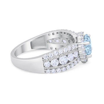 Vintage Style Engagement Ring Simulated Aquamarine CZ 925 Sterling Silver